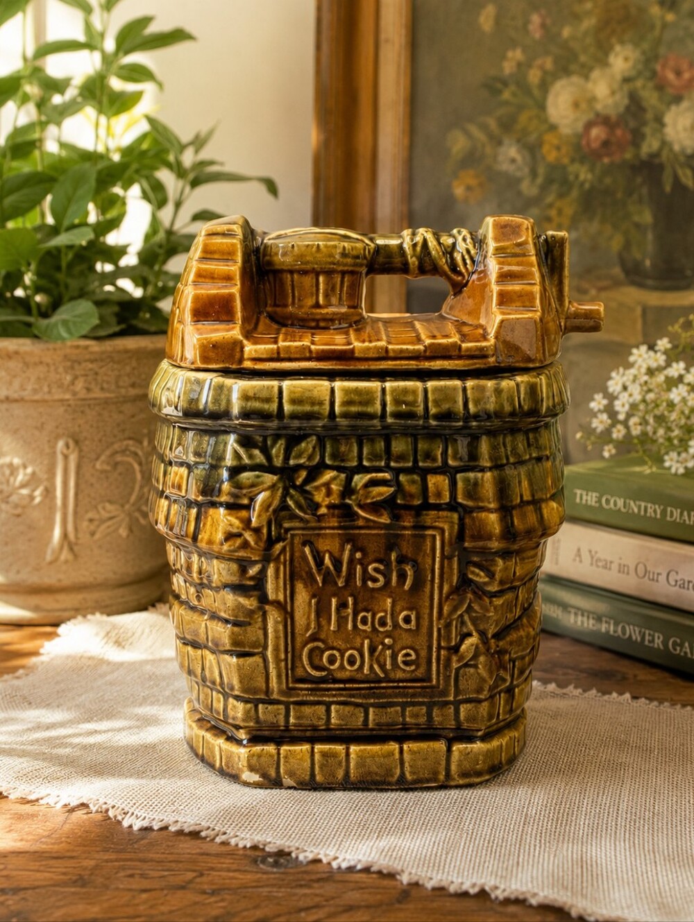 Vintage‎ McCoy Wish I Had A Cookie Wishing Well Cookie Jar USA Pottery Brown USA